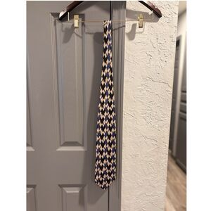 JAX Blue/Black/Gold/White Geometric 100% Silk Men's Pointed Woven Tie